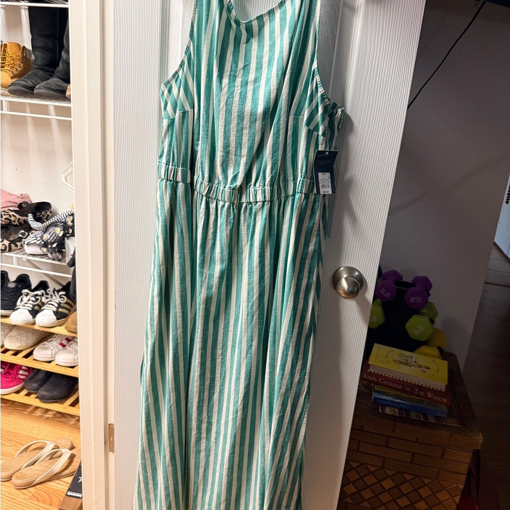 Universal Thread Green and White Striped Maxi Dress